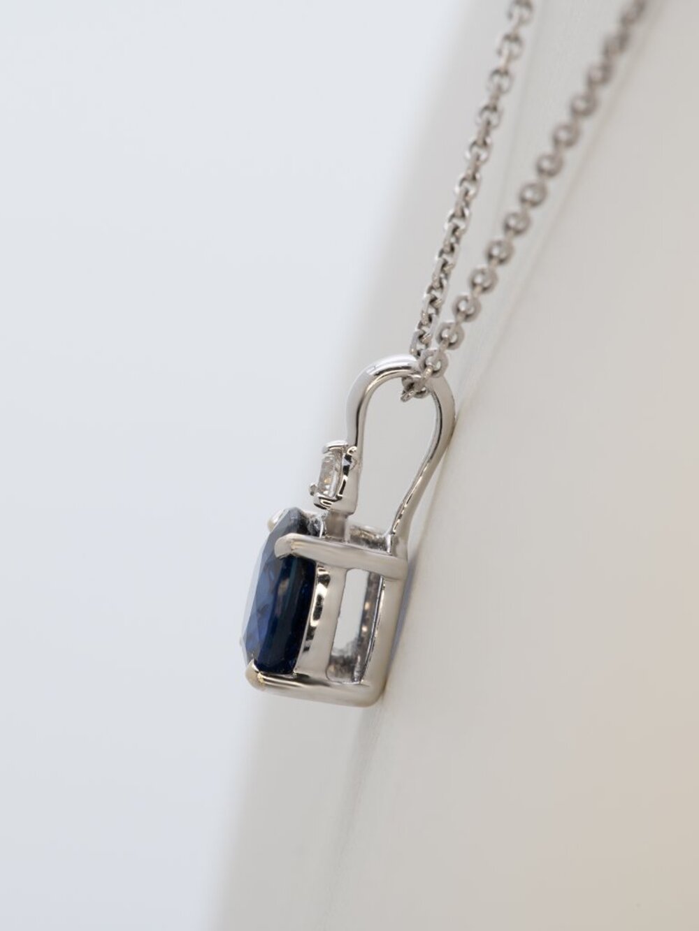 Ceylon Blue Sapphire Pendant with a Natural Diamond Accent in 14K White Gold - Picture 7 of 9